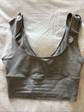 FP Movement by Free People Gray Ruffle-Shoulder Seamless Sports Bralette